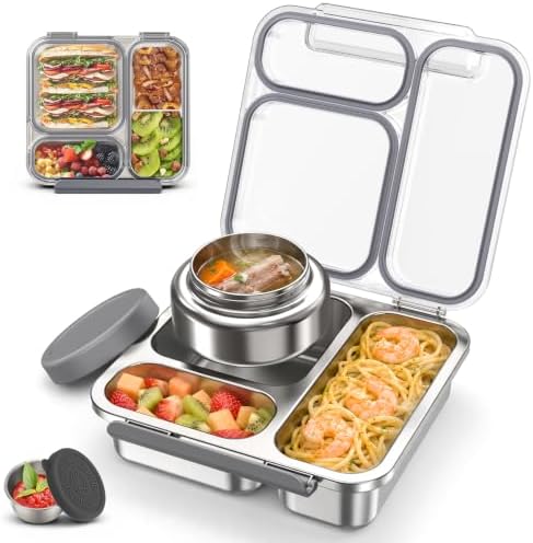Stainless Steel Bento Box Kids Adult with 7oz Soup Thermo, Transparent