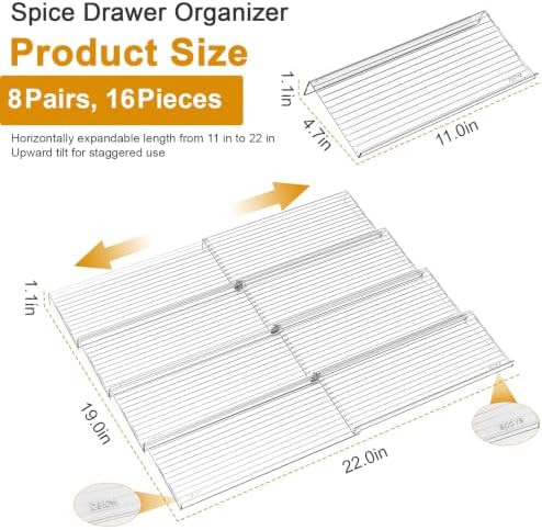 16 Pack Acrylic Drawer Spice Organizer, Expandable From 11''-22''