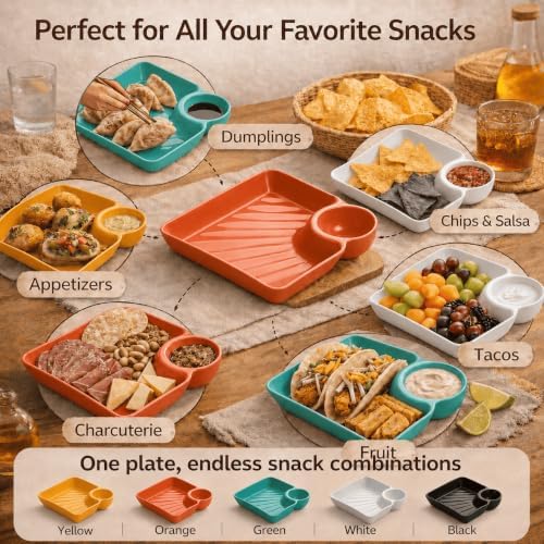 4 Pack Sauce Separated Plate, Japanese Dumpling Plate, Plastic Chip