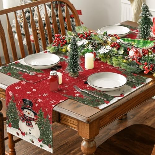 Artoid Mode Snowman Cardinals Trees Christmas Placemats for Dining