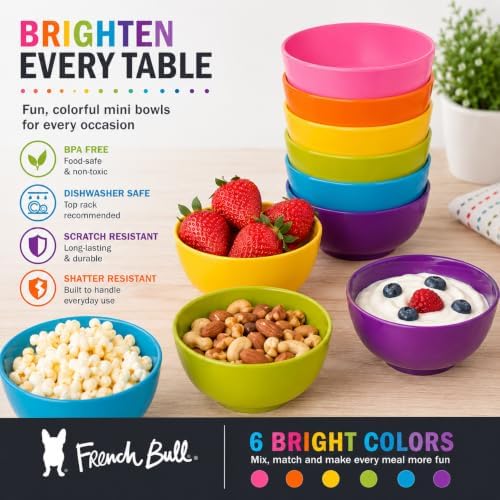 French Bull Melamine Mini Bowls, 10 oz, Set of 6, Multicolor