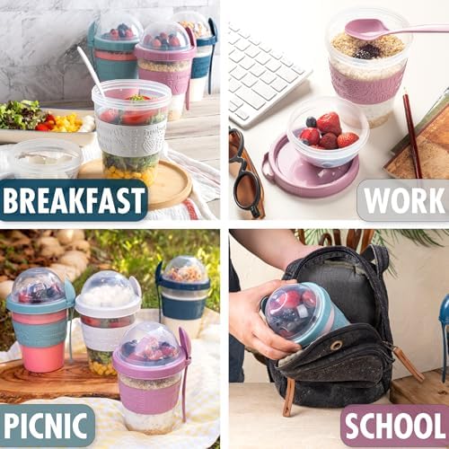Hakan Overnight Oats Containers with Lid & Spoons, 4 Pack - 20 oz