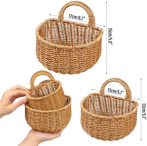 2 Pack Hanging Onion Rattan Basket - Wall Hand Woven Storage with