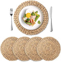 Round Woven Placemats Set of 4, Natural Water Hyacinth Place Mats
