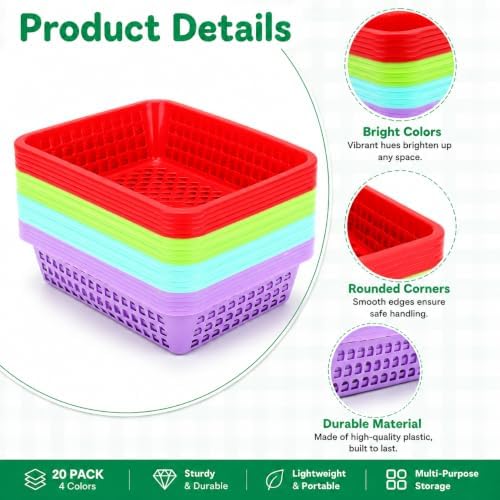 Jucoan Classroom Storage Baskets, 20 Pack, 10 x 7 x 2.5 Inch
