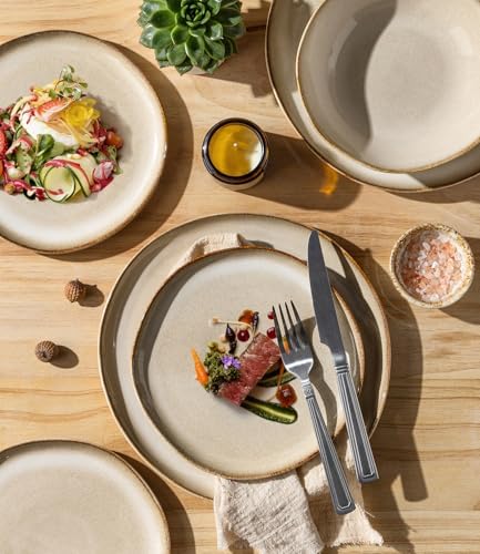 GBHOME Stoneware Dinnerware Sets for 8,24 Piece Rustic Plates and Bowls Set