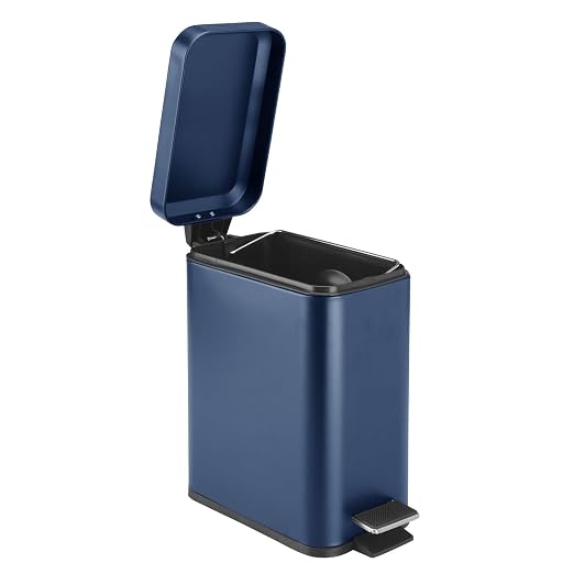 mDesign Small Modern 1.3 Gallon Rectangle Metal Lidded Step Trash Can, Compact - Image 6