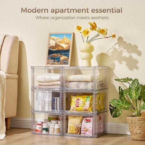 Vtopmart 4 Pack Clear Stackable Closet Storage Drawers 15QT, Medium
