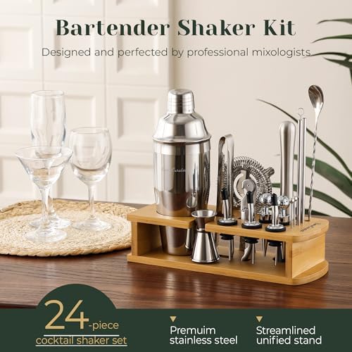 Cocktail Shaker Set,24-Piece Bartender Kit – Complete Bartending Kit
