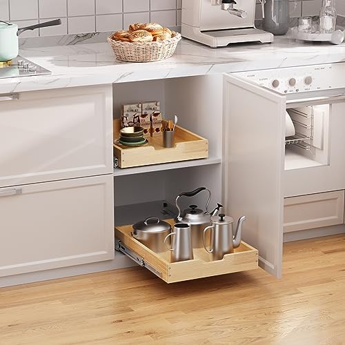 Sikarou Wood Pull Out Cabinet Organizer 14" W x 21" D, Heavy-Duty