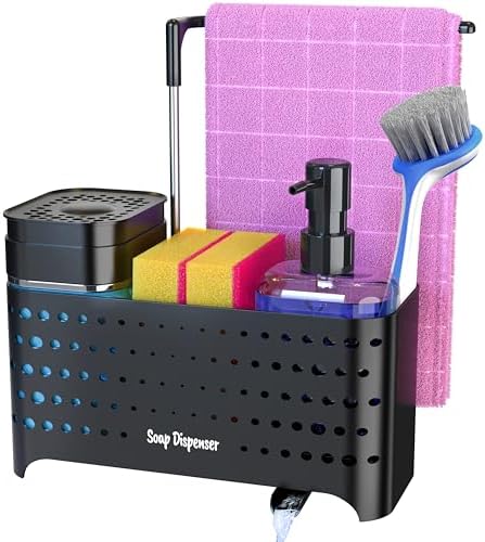 YAN & HIN Dish Soap Dispenser Set, 5-in-1, Sponge Holder