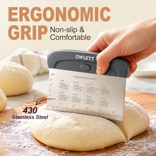 2 PCS Dough Scraper, Stainless Steel Bench Scraper with Dual Measuring