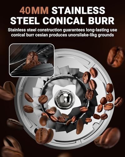 AMZCHEF Burr Coffee Grinder, 48 Settings, Metallic Silver