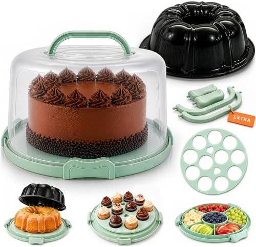 10in Buntz Cake Pan Non Stick & 12in Cake Carrier w/Lid-Handle,Mint