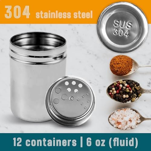 12-pack 6oz Metal Seasoning Containers with Adjustable Lid -192 Labels