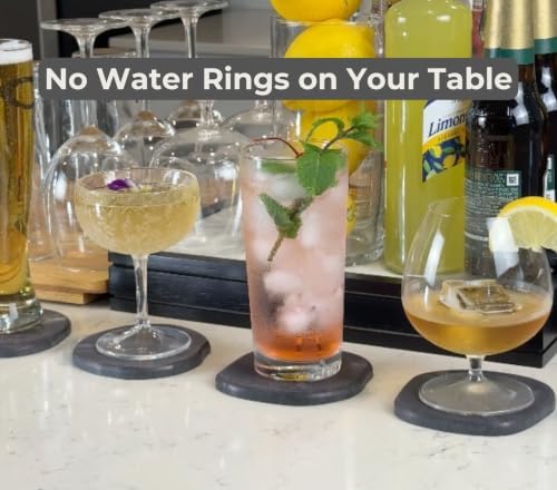 Marble Stone Coasters Set of 4 Slate, Absorbent Coasters for Drinks
