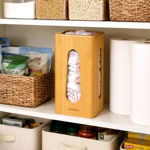 Bamboo Grocery Bag Holder, Wall Mount Plastic Bag Holder