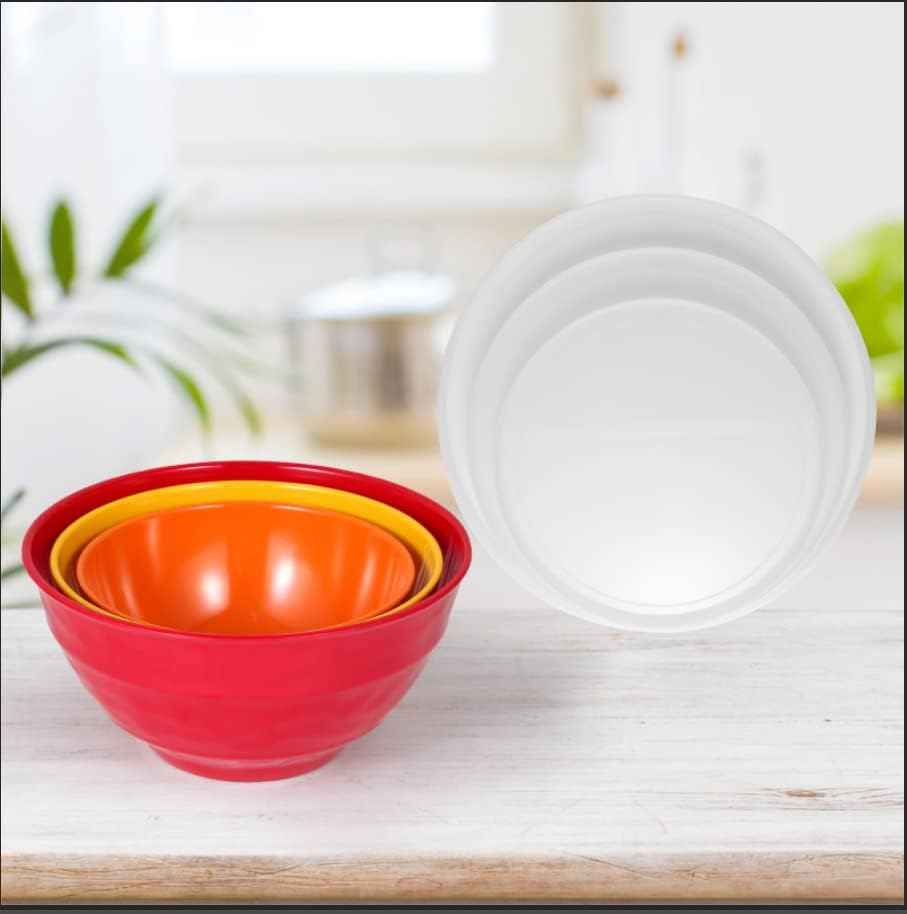 Mixing bowl set with lids, 6 piece melamine nesting bowl set for pasta