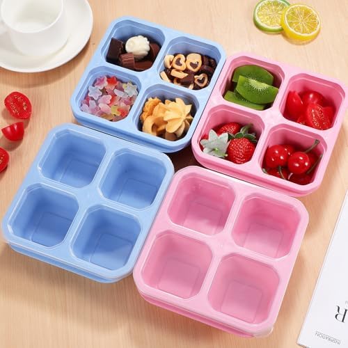 VALICLUD 4 Pcs Four Compartment Snack Box Container with Lid
