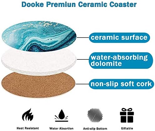 Dooke Coasters for Drinks, Round Absorbent Ceramic Stone Coasters Set
