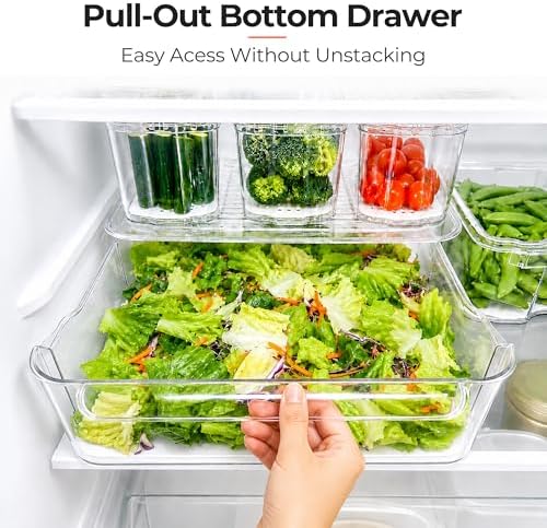 SMRCAD Clear Fridge Bins with Drain Trays - BPA-Free PET, Stackable