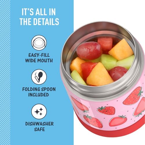 THERMOS FUNTAINER Kids Food Jar with Spoon, 10oz, Strawberry Smiles