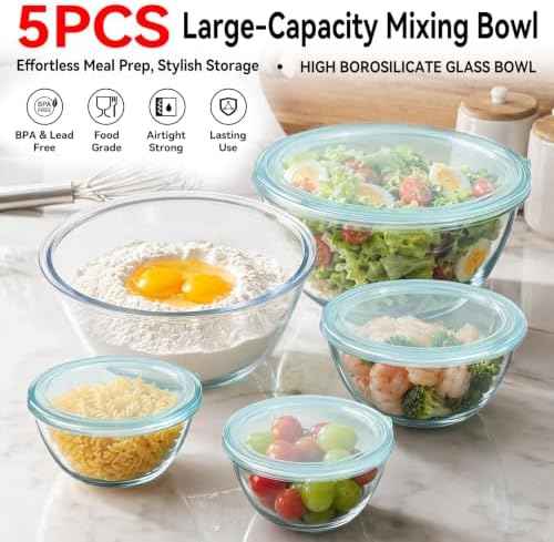 YUANYE 5 Pack Glass Mixing Bowls with Lids Set