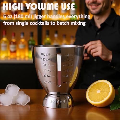 Stainless Steel Cocktail Jigger with OZ&ML Markings, 1–6oz