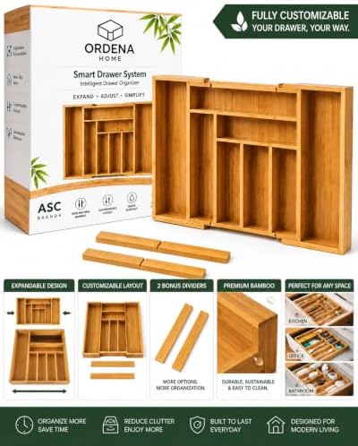 Expandable Bamboo Drawer Organizer for Kitchen – Adjustable Cutlery
