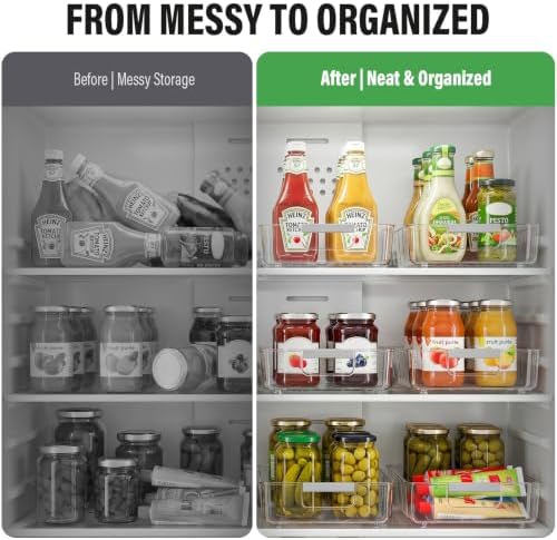 Pull Out Fridge Organizer Bins with Wheels, 8 Dividers, 2-Pack