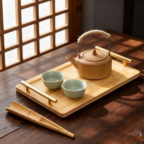 Serving Tray Coffee Table Tray with Metal Handles Rectangular Serving