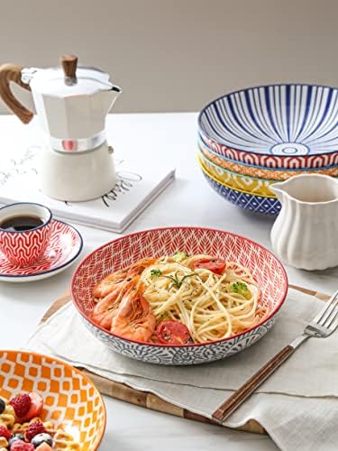 Selamica Ceramic 26 Ounce Pasta Bowls Set of 6, Shallow Salad Bowls