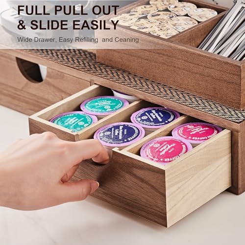 SMARTAKE Wooden Coffee Pod Organizer Storage Box Coffee Tea Organizer