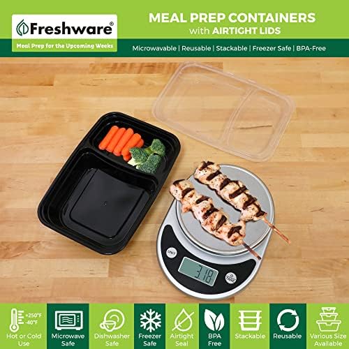 Freshware Meal Prep Containers [50 Pack] 2 Compartment with Lids, Food