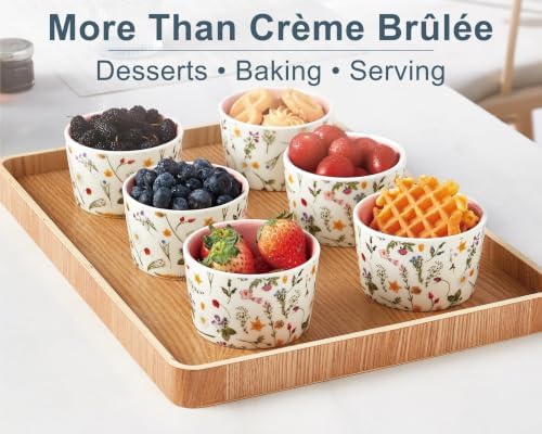 ONEMORE 6 oz Ramekins Oven Safe, Floral Ceramic Ramekin Set of 6 Pink