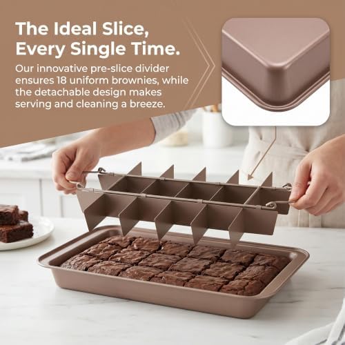 Brownie Pan with Dividers, Non-Stick Backing Pan, 18 Pre-slice All