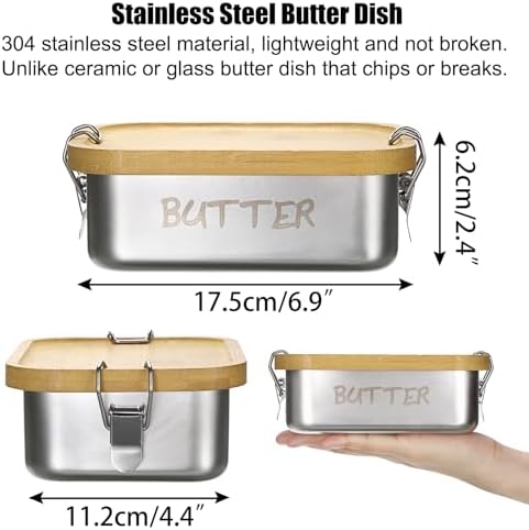 BSTKEY Butter Dish with Lid for Countertop, Stainless Steel Butter