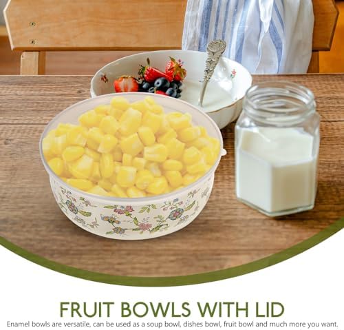 PRETYZOOM 5Pcs Enamel Bowls with Lids Nesting Salad and Food Bowls for