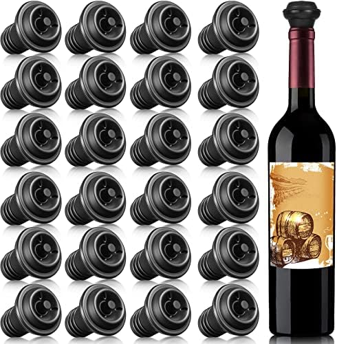 Honoson 24 Pieces Silicone Wine Stoppers Vacuum Seal Reusable,Black