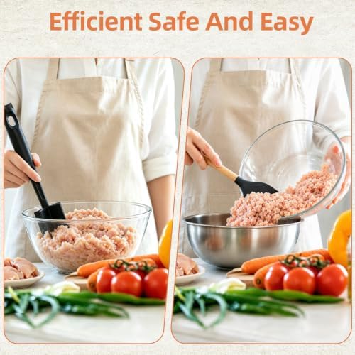 2-Piece Meat Chopper and Silicone Spatula Set, Hamburger Masher,Black