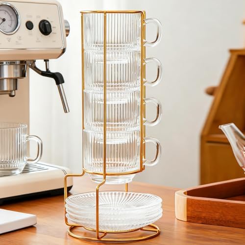 5.4 oz Espresso Cups Set of 4,Stackable Clear Glass Small Coffee Cup