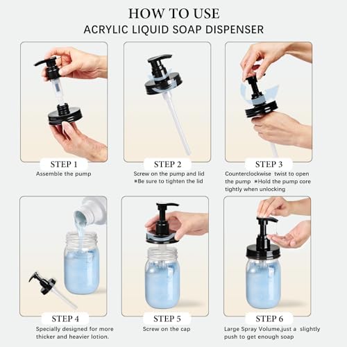 Amolliar Plastic Mason Jar Soap Dispenser with Pump Lid 16OZ -2 Pack