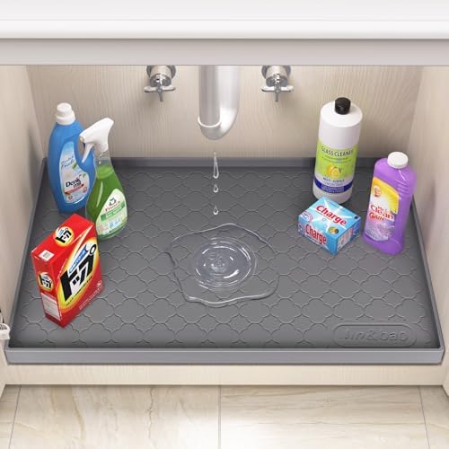 Jin&Bao Under Sink Mat 28" x 22" Waterproof Silicone Cabinet Kitchen