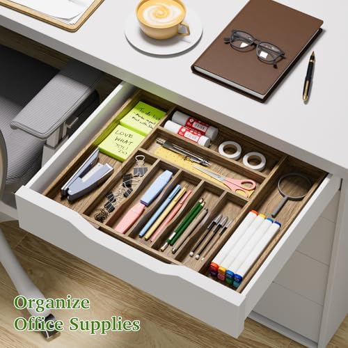 Kiasthome Acacia Wood Kitchen Silverware Drawer Organizer, Expandable