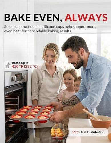 Boxiki Kitchen Non-Stick 12 Cup Silicone Muffin Pan with Steel Frame