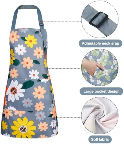 BOUMUSOE 3 Pack Floral Aprons with Pocket, Blooming Womens Aprons
