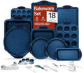 BAKKEN Kitchen Baking Pan Set - Nonstick Coating, Carbon Steel Bakeware Sets with Blue Silicone Handles, Baking Kitchen Essentials, PFOA, PFOS, PTFE Free, Oven Safe Tray (Up To 450° F), Set of 18