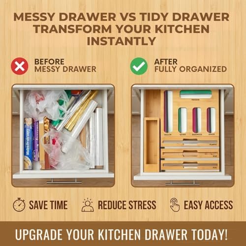 9 in 1 Storage Bag Organizer for Kitchen Drawer, Bamboo Foil and