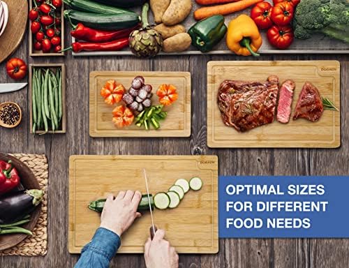 Bamboo Cutting Board Set for Kitchen,Set of 3 Chopping Boards with