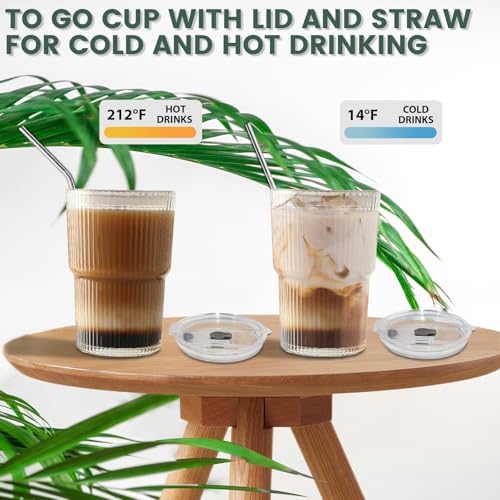 HIGIINC Iced Coffee Cups With Lids and Straws 2 Pcs, 16 OZ Unbreakable
